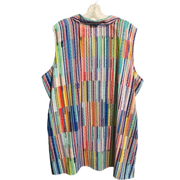 AVENUE Sleeveless Button Down Shirt 26/28 Multicolored Chest Pockets Artsy Top - Picture 6 of 6